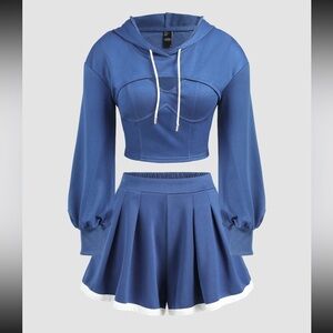 Cider Blue Cropped Hoodie and Short Set